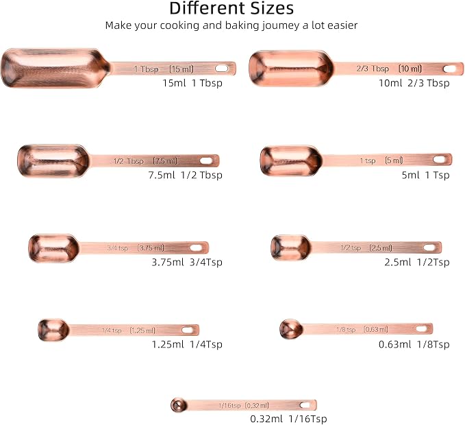 Copper Measuring Cups and Spoons Set 17, Stainless Steel Measuring Cups and Spoons for Dry & Liquid, Metal 7 Measure Cup and 9 Measure Spoon with 1 Leveler for Kitchen & Baking - Image 5