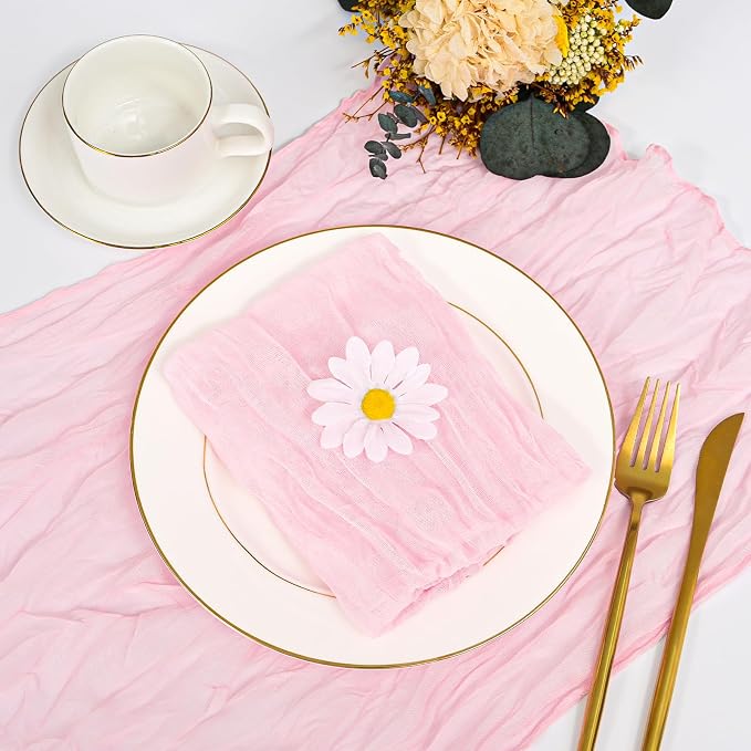 fani 100 Pack Gauze Cheesecloth Napkins, 20 x 20 in, Light Pink | Wrinkled Table Napkins, Soft Cotton, Rustic Decorative, Weddings, Party, Dinner Table, Everyday Use - Image 3