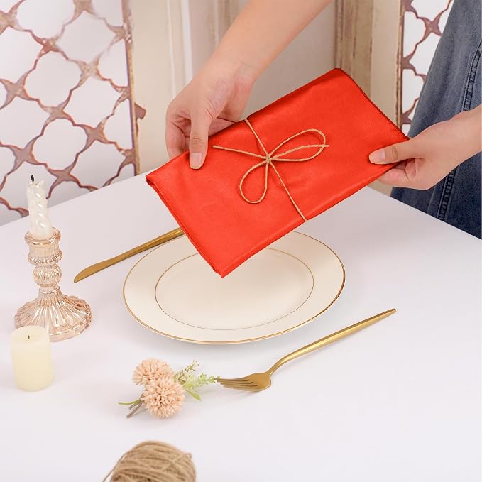 50 PCS Red Square Satin Cloth Napkins, 20 X 20 Inch | Soft Smooth, Washable Reusable, Silk Dinner Table Napkins Bulk, for Weddings Parties Banquets Dining and Restaurants - Image 5