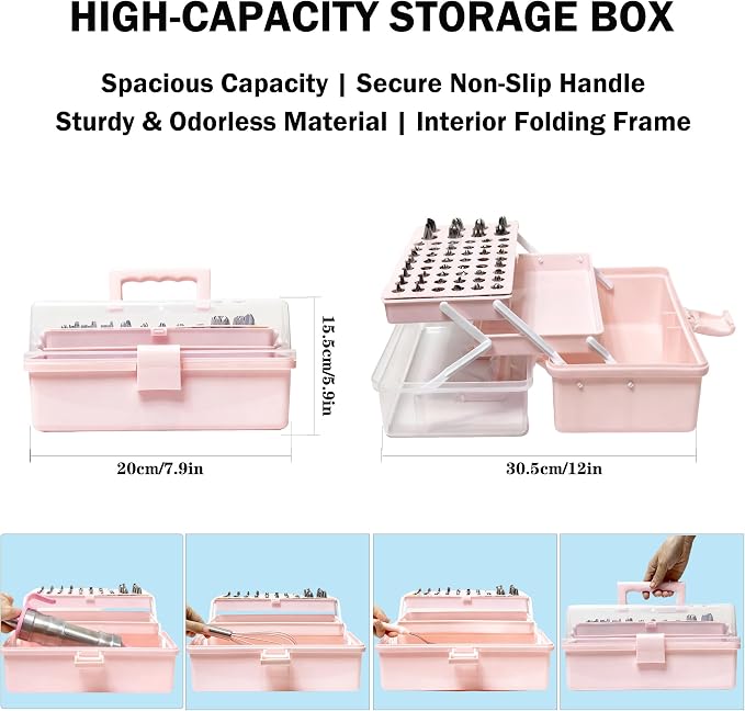 Gawren-H&E 208 PCS Cake Decorating Kit,Baking supplies-Frosting Piping Kit | Cake Decorating Supplies with Icing Dispenser Gun,Piping Bags and Tips Set,Chocolate moulds,Spatulas and more(Light Pink) - Image 3