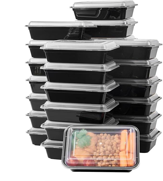 50 Pack Meal Prep Plastic Food Storage Containers With Lids 28 oz 1 Compartment Black Rectangular Reusable To Go Lunch Prepping Boxes BPA-Free Microwavable Freezer Dishwasher Safe Stackable - Image 2