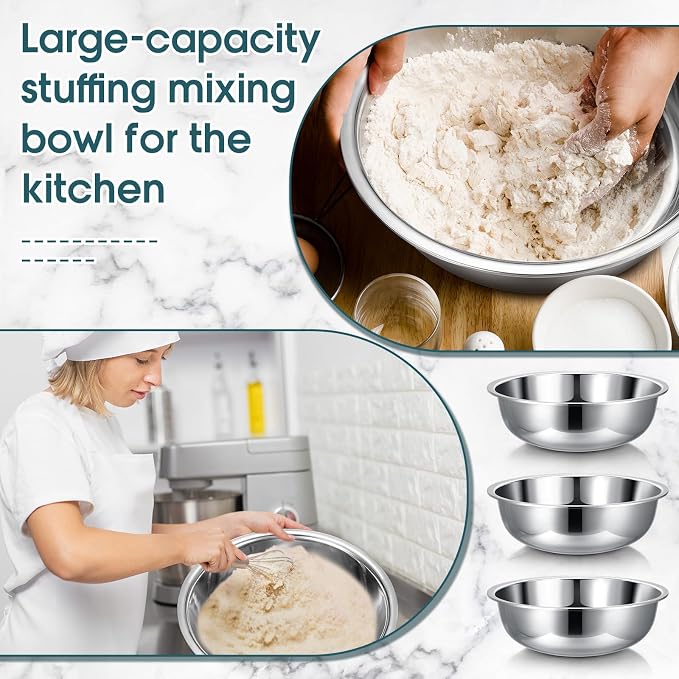 Nuogo 4 Pcs Stainless Steel Mixing Bowls Metal Mixing Bowls Extra Large Basin Salad Basin Deeper Edge Dishwasher Safe Mirror Finish for Home and Commercial, Silver (18 Inch 16 Qt) - Image 3
