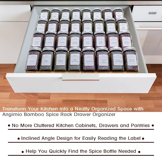 Bamboo Spice Rack Drawer Organizer - 8 Pieces Set- 7" Wide Per Piece - Combine Pieces Into 14" Wide Rack (7" or 14") - Image 7