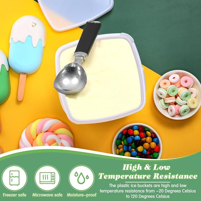 12 Pcs 2 Qt/ 67 Oz/ 2 L Plastic Food Containers, 0.5 Gallon Ice Cream Buckets with Lids and Handle Reusable Square Deli Containers Freezer and Microwave Safe for Kitchen Food Drinks Storage - Image 5