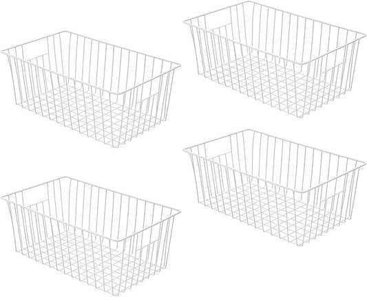 Freezer Basket Organizer, Refrigerator Metal Wire Storage Divider, Household Container Bins with Handles for Kitchen, Pantry, Cabinet, Closets - Pearl White (4, 16in x 9in x 7in) by lonpute