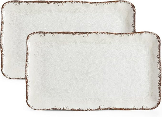 LEHAHA Farmhouse Large Serving Platters, 2 Piece Melamine Dinnerware Set, 17.5 x 10 Inches Vintage Serving Tray, Rectangle White Rustic Trays Set of 2 by LEHAHA