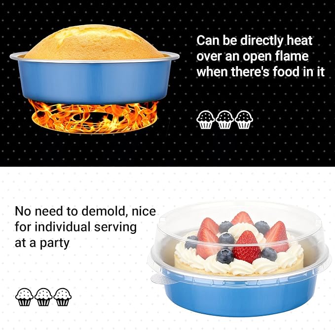 Beasea Mini Tart Pans with Lids 50 Pack, 4" 7.3oz Disposable Aluminum Foil Baking Tins Cups Round Pie Container for Individual Cupcake Dessert Muffin Cheesecake Quiche - Zebra Stripes - Image 3