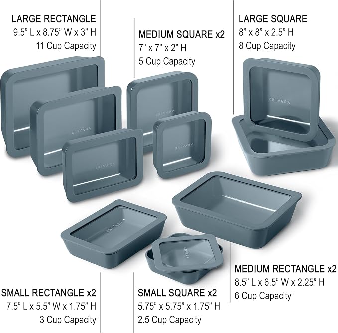 20-Piece Glass Food Storage Containers Set with Lids (10 Containers + 10 Lids) | Microwave-Safe Airtight Seal, Oven-Safe Ceramic-Coated Glass | Zero Plastic, No PFAS/PFOA/BPA [Dusk] - Image 2