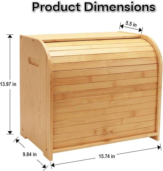 Bread Box for Kitchen Countertop, Double Layer Bamboo Bread Storage Container for Homemade Bread, Roll Top Bread Box with 3 Adjustable Height for Kitchen Counter, Natural Breadbox Organizer | 3 Adjustable Height, Large Capacity, Bamboo Bread Storage Co... - Image 2