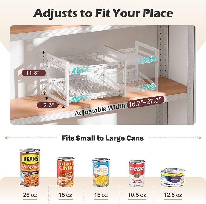 Pantry Can Organizer - Expandable Width, Holds 48 Cans, White | First-In First-Out Flow, Adjustable Width for Soda, Soup and Food Cans, For Pantry Shelf Storage and Easy Restocking - Image 3