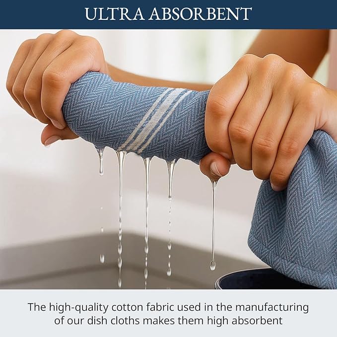 LANE LINEN Kitchen Towels Set - 100% Pure Cotton Dish Towels for Kitchen, Super Absorbent Kitchen Hand Towel, Tea Towels, Soft & Durable Dish Cloths, Pack of 6 – 14”x25”, Indigo - Image 4