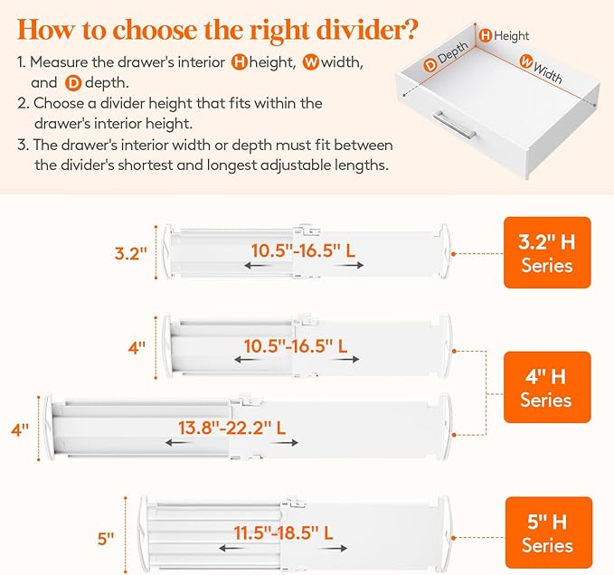 Lifewit 5 Pack 4" High Drawer Dividers, Adjustable Drawer Organizer Clothes | 13.8"-22.2" Expandable White Plastic Separators for Dresser, Kitchen, Cabinet, Nursery, Office, Socks & Underwear Storage - Image 3