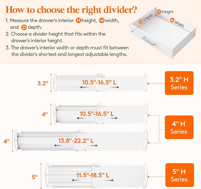 Lifewit 3.2" High Drawer Dividers for Clothes, Adjustable Drawer Organizers | 10.5"-16.5" Expandable Plastic Separator for Dresser, Kitchen, Cabinet, Closet, Nursery, Socks & Underwear Storage, 4 Pack - Image 3