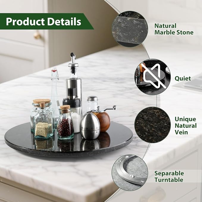 Marble Lazy Susan, 16 in Lazy Susan Turntable Organizer for Cabinet Pantry Kitchen Countertop Fridge Bathroom Makeup Vanity Countertop - Black - Image 4