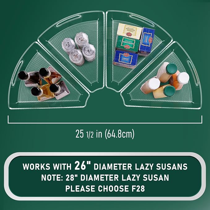 Lazy Susan Cabinet Organizer Bins for 26"/ 28"/ 32" Diameter | Corner Organizer, Plastic Cabinet Storage Bin, 1/8 Wedge - Food Safe, BPA Free, with Non-Slip Pads (for 26" Diameter, 4 Pack) - Image 2