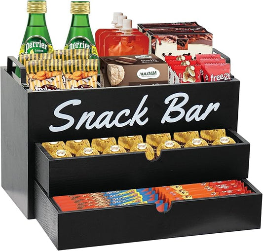 Snack Bar Organizer for Countertop, Wood Snack Bar Station with Handles, 4 Compartment Food Container Snack Box with Drawer, Pantry Organizers and Storage for Snacks, Chips, Packets by Unknown