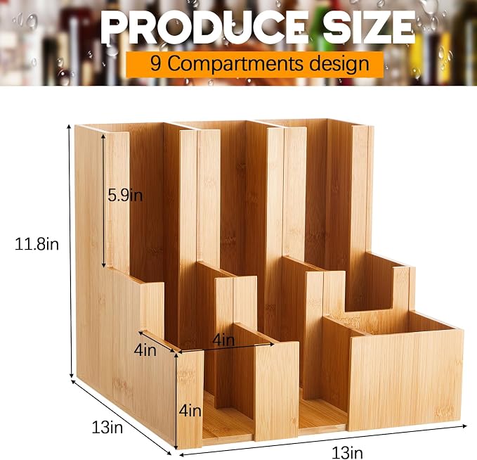CroBlissful Bamboo Vertical Coffee Cup and Lid Dispenser, Coffee Condiment Organizer, 9 Compartment for Disposable Paper & Plastic Cup, for Cabinet Station Home Countertop Bar 13''l x 13''w x 12''h - Image 2