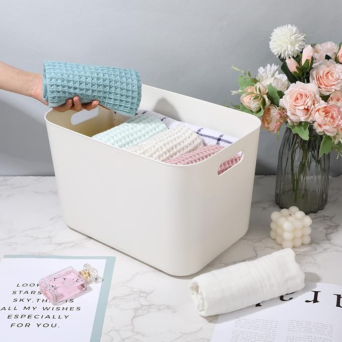 Zopeal Plastic Storage Bins 10 Pcs White Pantry Organizer Bins Small Baskets Storage Containers for Home Kitchen (14 x 10.5 x 9.5 Inch) - Image 6