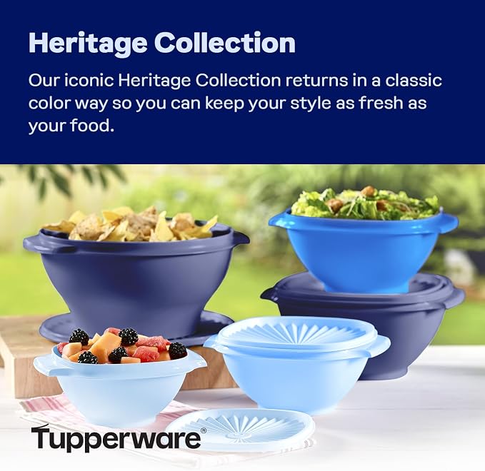 Tupperware Heritage Collection, New 10 Piece Food Storage Container Set in Vintage Blue, Dishwasher Safe and BPA Free (5 Bowls, 5 Lids) - Image 2
