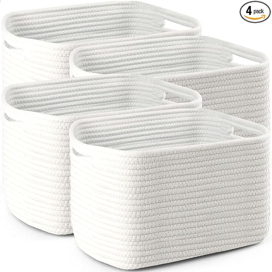 4 Pack Large Storage Baskets for Organizing, 16''Lx12''Wx8''H Woven Baskets for Storage Toys, Towels, Books, and Clothes, Cotton Rope Basket for Shelves with Handle by Unknown