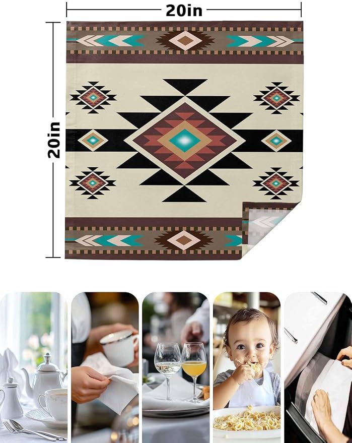 Multicolor Boho Cloth Napkins Set of 6 - Washable Dinner Napkins Reusable Table Napkins for Home Party Weeding Dining Table Setting Decoration,Western Southwest Native American Indian Oversized - Image 5