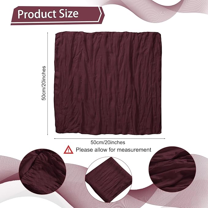 LZY 120 Pack Gauze Cheesecloth Napkins 20x20 Inch Dinner Cloth Napkins, Soft Boho Table Napkins Rustic Wrinkled Cheese Cloth Napkins Bulk for Wedding Party Baby Shower Event Decor (Burgundy) - Image 2