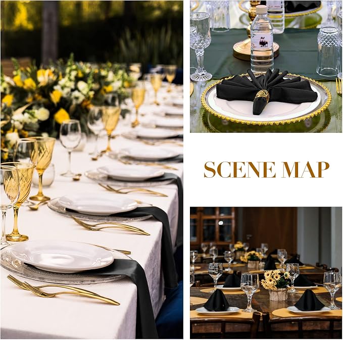 Tegeme 100 Pcs 17 x 17 Inch Black Satin Napkins Bulk Square Cloth Napkins Set Soft Silk, Hemmed Edges, Washable and Reusable for Party Wedding Dinner Banquet Restaurant Table Decorations(Black) - Image 6
