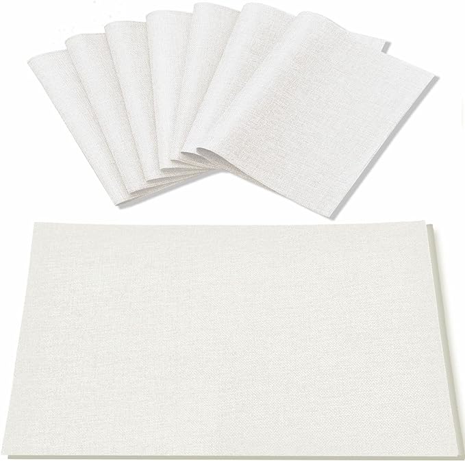 Cloth White Placemats Set of 8, Linen Type Fabric Placemats Machine Washable Heat Resistant Placemats Polyester Place Mats for Halloween, Thanksgiving and Christmas Dining Table (White) by Rinpon