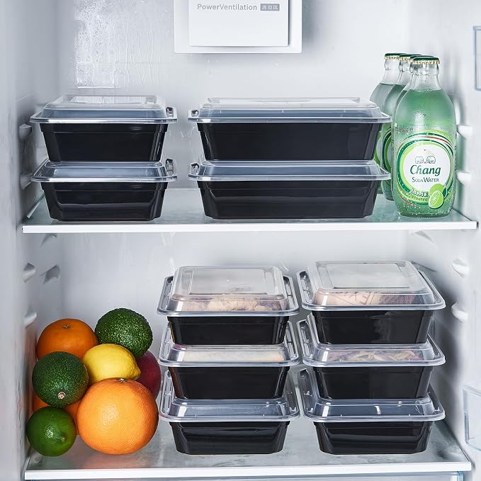 Jaluxing 32 oz 50Pack Plastic Meal Prep Food Storage Containers with Lids Reusable 1 Compartment To Go Lunch Box Black Extra Large &Thick Microwave Freezer Safe BPA Free Stackable (Formerly FULING) - Image 4