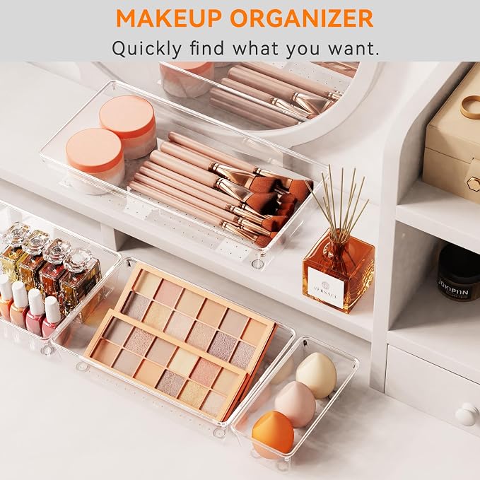 36 Pack Large Clear Plastic Drawer Organizer Bins - 6 Size Acrylic Kitchen Drawer Organization and Storage for Utensils Gadgets, Office Bathroom and Vanity Organizer for Makeup Accessoires - Image 6