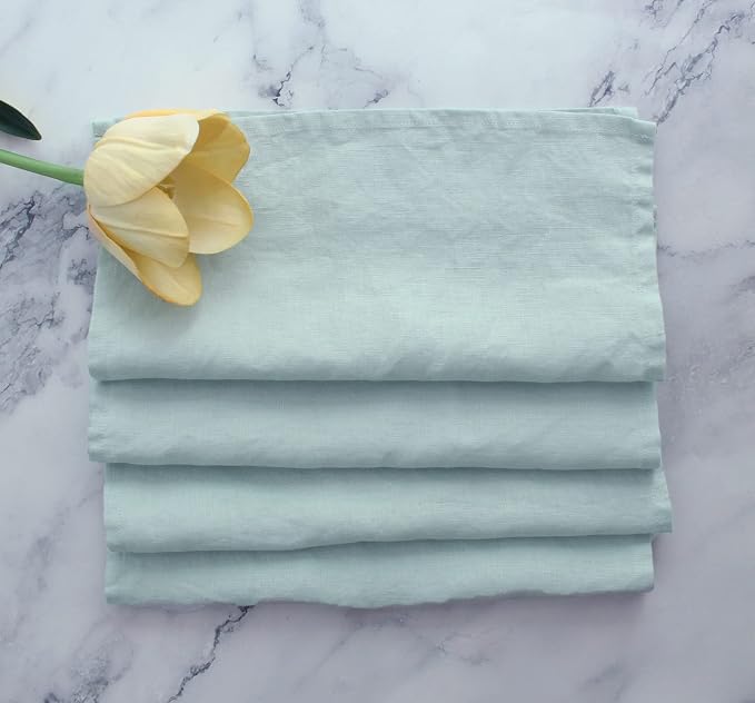 100% Linen Dinner Napkins 15x15 Inch,Soft and Durable Natural French Flax Cloth Napkins,Stone Washed Set of 4(Sky Blue) by LLinenWorld