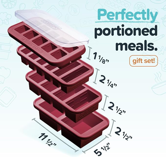 Souper Cubes Silicone Freezer Molds Gift Set, Cranberry | 2 Tbsp, 1/2 Cup, 1 Cup and 2 Cup Silicone Molds for Food Set, Perfect for Freezing Soup, Grains, Proteins, Herbs and More - Image 2