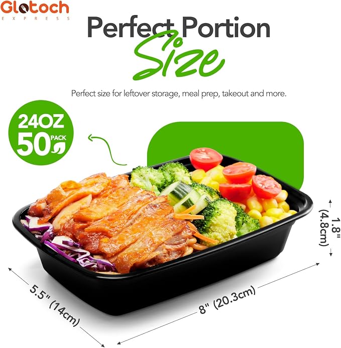 Glotoch Meal Prep Containers with Lids, 24 oz, 50 Pack (100-Piece) | Reusable BPA-Free Food Prep Containers, Leakproof, Durable, Microwave, Freezer and Dishwasher Safe, for Lunch and Meal Prep - Image 4