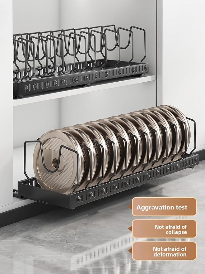 pots and pans organizer under cabinet,pot lid organizers inside cabinet holders for kitchen,Horizontal and vertical pulling modes,cast iron storage (White vertical pull-out) - Image 3