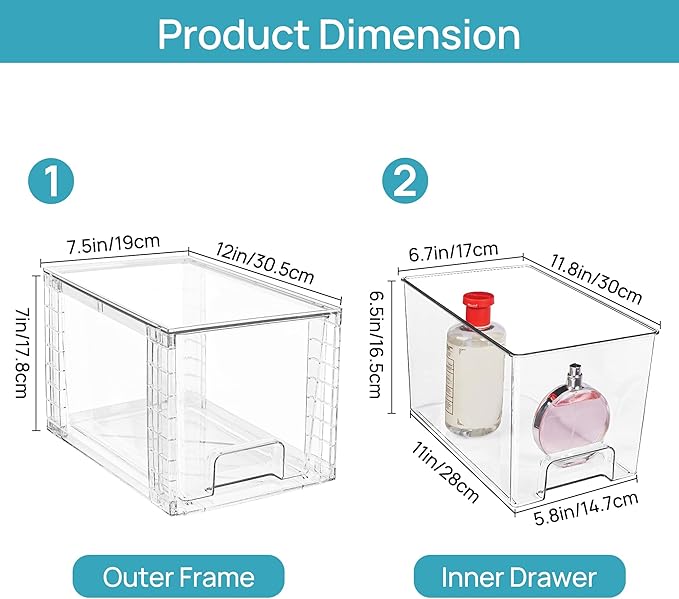 Vtopmart 8 Pack Large Stackable Storage Drawers,Clear Acrylic Drawer Organizers with Handles, Easily Assemble for Fridge, Bathroom,Kitchen Undersink,Cabinet,Pantry Organization and Storage | Acrylic Drawer Organizers, With Handles, Easily Assemble, For... - Image 3