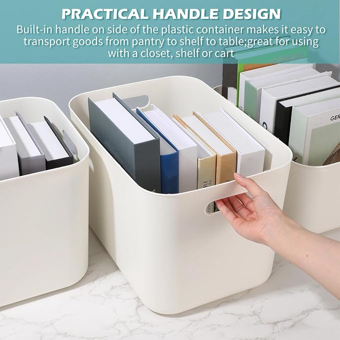 Zopeal Plastic Storage Bins 10 Pcs White Pantry Organizer Bins Small Baskets Storage Containers for Home Kitchen (14 x 10.5 x 9.5 Inch) - Image 4