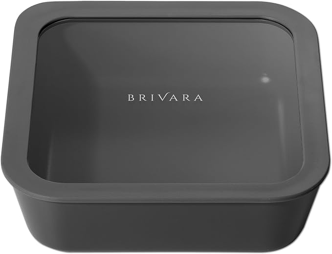 Glass Food Storage Container with Lid, 8-Cup Large Square | Microwave-Safe Airtight Lid, Oven-Safe Ceramic-Coated Glass | Zero Plastic, No PFAS/PFOA/BPA, Reusable [Onyx] by BrivaraHome