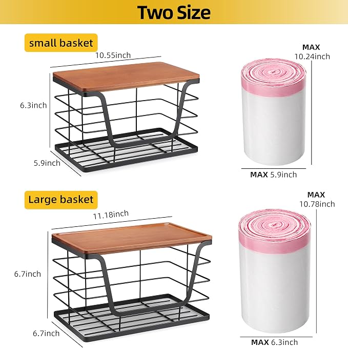 ALOCEO 2 Pack Stackable Storage Bins with Lids, Stainless Steel Extra Large Trash Bag Dispenser Roll Holder for Kitchen Sink, Laundry, Pantry Organizer and Storage, Walnut Black - Image 3