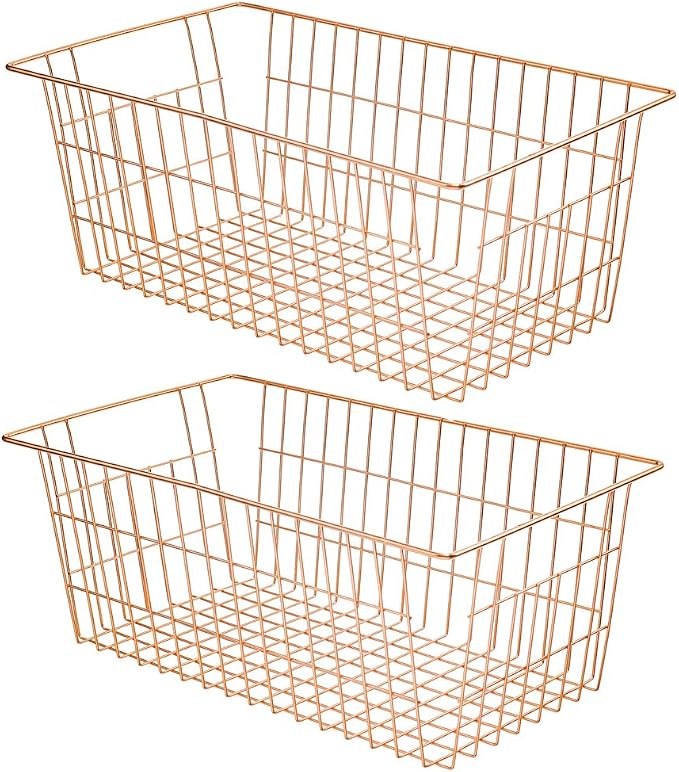 SANNO Wire Storage Basket, Farmhouse Pantre Freezer Baskets bins Metal Baskets Kitchen Storage Organizer Bin for Pantry, Shelf, Freezer, Kitchen Cabinet, Bathroom, Rose Gold by SANNO
