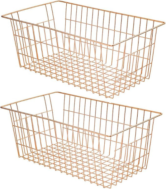 SANNO Wire Storage Basket, Farmhouse Pantre Freezer Baskets bins Metal Baskets Kitchen Storage Organizer Bin for Pantry, Shelf, Freezer, Kitchen Cabinet, Bathroom, Rose Gold by SANNO