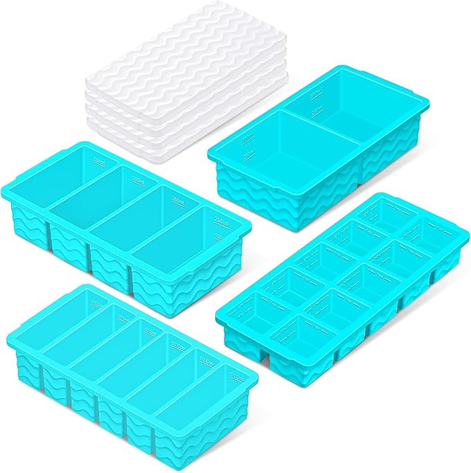 Silicone Freezer Trays with Lid (4-Pack), 1-Cup, 2-Cup, 1/2-Cup & 2-Tbsp Silicone Freezer Molds, Stackable Soup Freezer Meal Prep Containers,Ice Cube Tray for Making Sauce,Smoothies,Yogurt Bites by Doasuwish