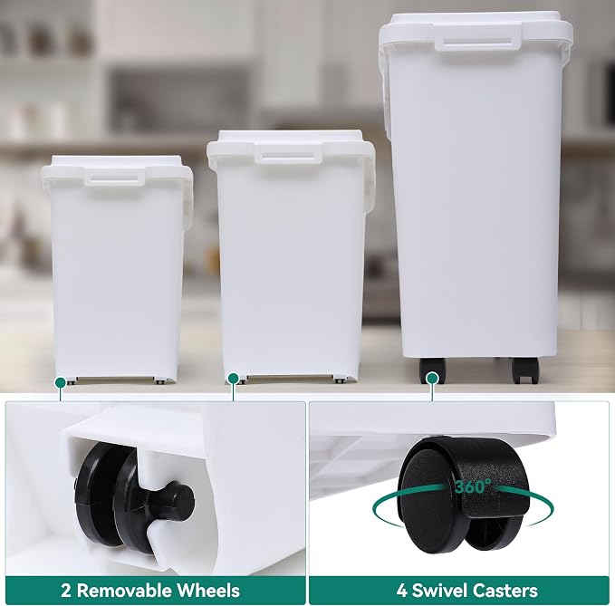 YITAHOME Ingredient Storage Bin, 20.6 Gal(11.4+5.8+3.4 Gal) Commercial Rice Flour Storage Container 500 Cups Storage Bins with Wheels Shelf-storage Bin with Scoop and Lid, Rice Bin for Kitchen, White - Image 5