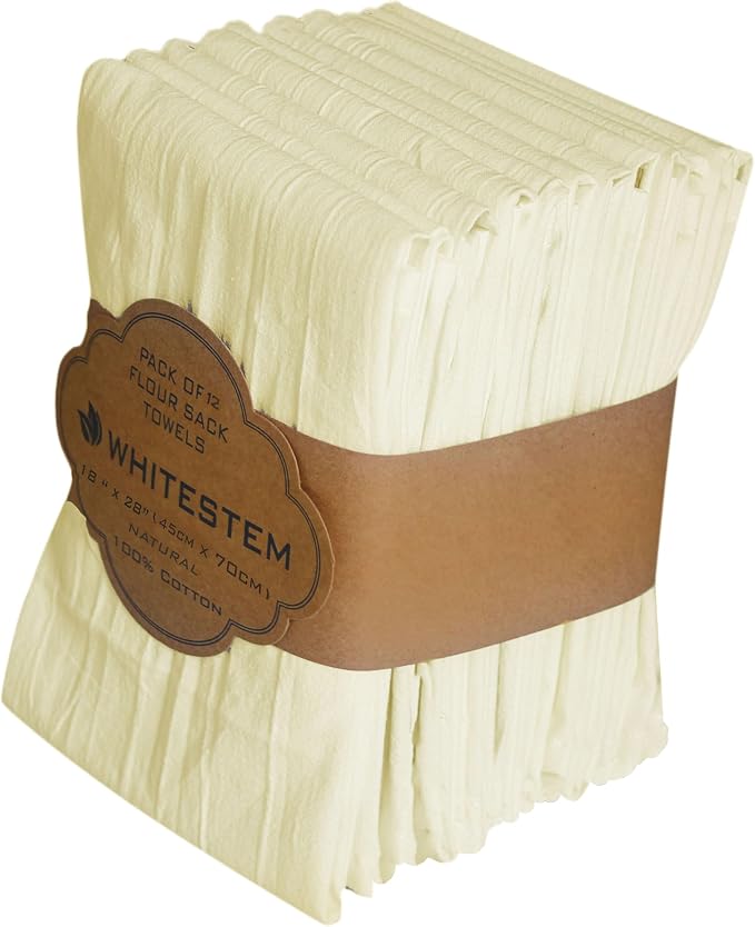 Flour Sack Towels | Tea Towel for Crafts | Kitchen | Dish | Cotton Blank Towel for Embroidery | Baking Bread Proofing Linen Cover | Thick Absorbent Quick Dry | 12 Pack 18"x28" Natural by WHITESTEM