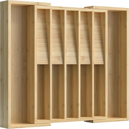Expandable Silverware Drawer Organizer for Utensil,Bamboo 12 Slot | 13"-20"W x16.7"D x 1.97“H, Vertical Storage,Kitchen Cutlery Tray Dividers for Spoons Forks Knives by WELLWENG