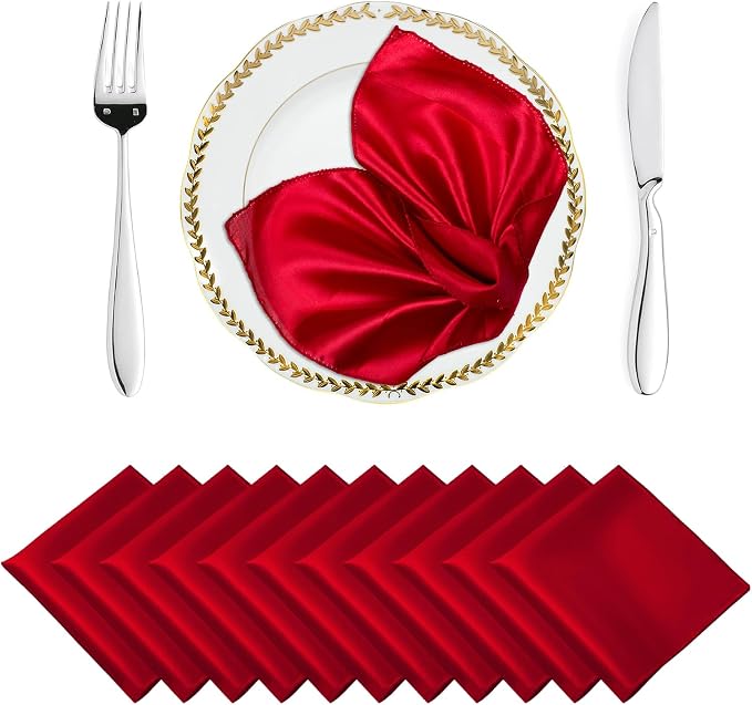 MDS® Pack of 150 Satin Napkins 12 x 12 Inch, Soft Silky Reusable Cloth Dinner Table Napkins for Wedding Décor, Reception, Birthday, Parties, Banquets, Catering, Restaurants & Hotel - Apple Red by MDS
