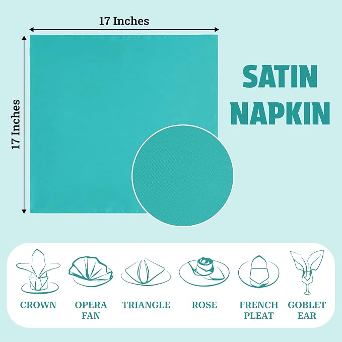MDS® Pack of 200 Satin Napkins 12 x 12 Inch, Soft Silky Reusable Cloth Dinner Table Napkins for Wedding Décor, Reception, Birthday, Parties, Banquets, Catering, Restaurants & Hotel - Sea Green - Image 4