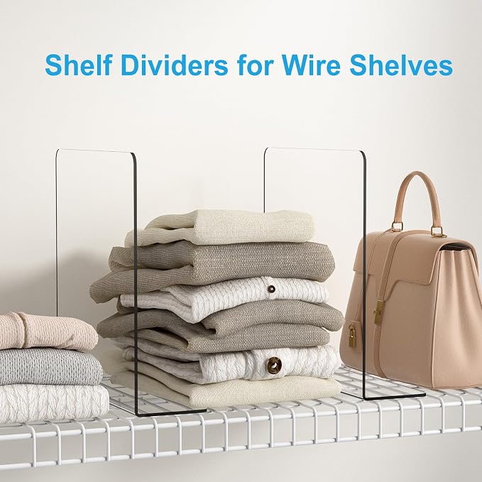 OKPOW Shelf Dividers Closet Organizer - 12" Tall X 11.8" Deep Acrylic Clear Sturdy Separate for Clothes Purse - Adjustable Space Saver Easy Install for Home Organization Enthusiasts 12 Pack - Image 9