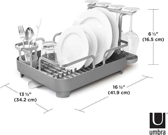 Umbra Holster Dish Rack– Molded Plastic Dish Drying Rack with Drainage Spout, Charcoal - Image 2