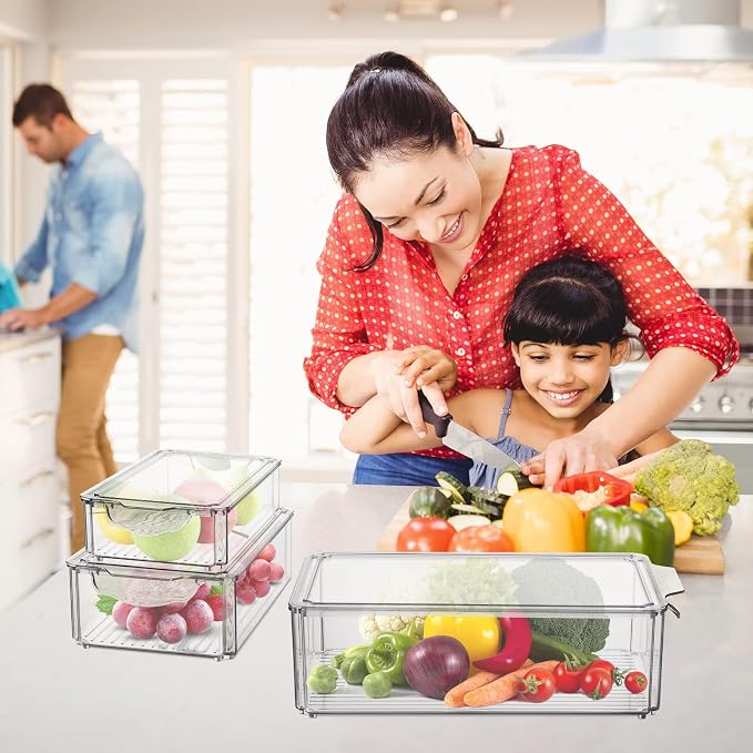 Fridge Organisers Bins Set of 3, Stackable Clear Fridge Storage Containers with Lids, Plastic Refrigerator Storage Box for Kitchen Pantry Freezer Cupboards - Image 5