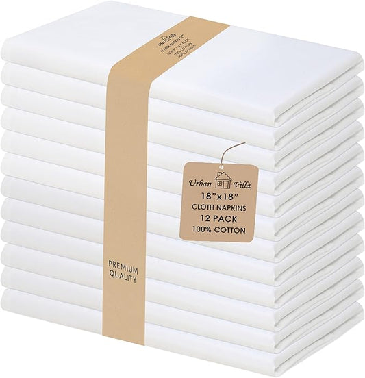 Urban Villa Cloth Napkins White Dinner 100% Cotton 18x18 Inches (Set of 12) by CottonTrends